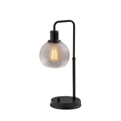 Black Metal Table Lamp With Textured Glass Shade-Kirkland's Home Online