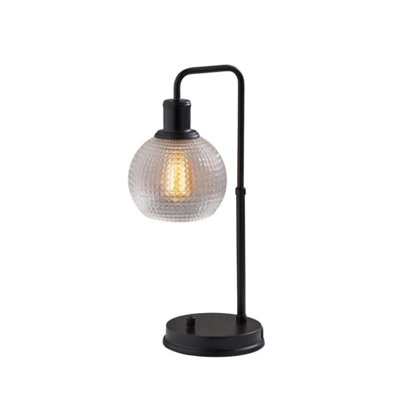 Black Metal Table Lamp With Textured Glass Shade-Kirkland's Home Online