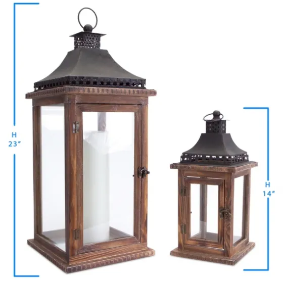 Black Metal Top Wood Lanterns, Set Of 2-Kirkland's Home Best Sale