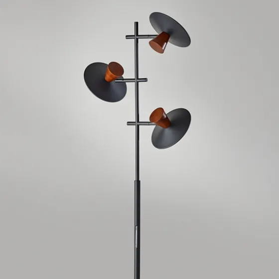 Black Metal Wood Accent Contemporary Floor Lamp-Kirkland's Home Cheap
