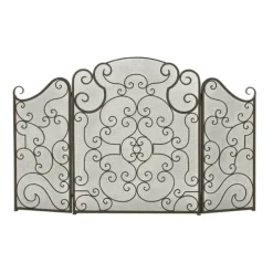 Black Metallic Scroll Three-Panel Fire Screen-Kirkland's Home Fashion