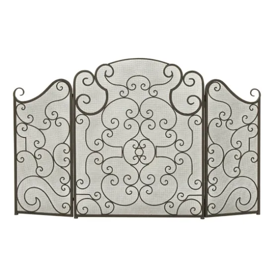 Black Metallic Scroll Three-Panel Fire Screen-Kirkland's Home Fashion