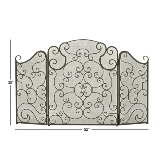 Black Metallic Scroll Three-Panel Fire Screen-Kirkland's Home Fashion