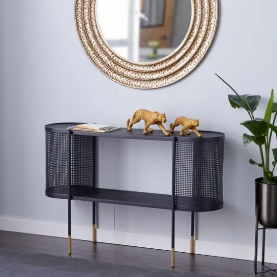 Black Modern Oval Perforated Console Table-Kirkland's Home Sale