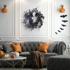 Black Purple Leaves Skull Hands Halloween Wreath-Kirkland's Home Best