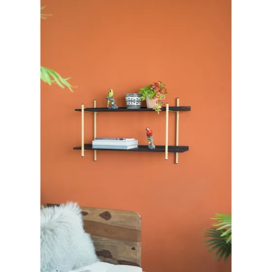 Black Rattan Wrapped Double Tiered Wall Shelf-Kirkland's Home Fashion