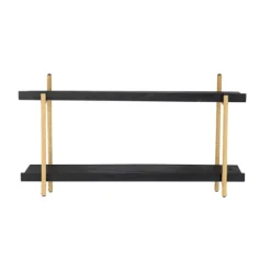 Black Rattan Wrapped Double Tiered Wall Shelf-Kirkland's Home Fashion