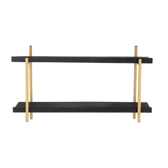 Black Rattan Wrapped Double Tiered Wall Shelf-Kirkland's Home Fashion