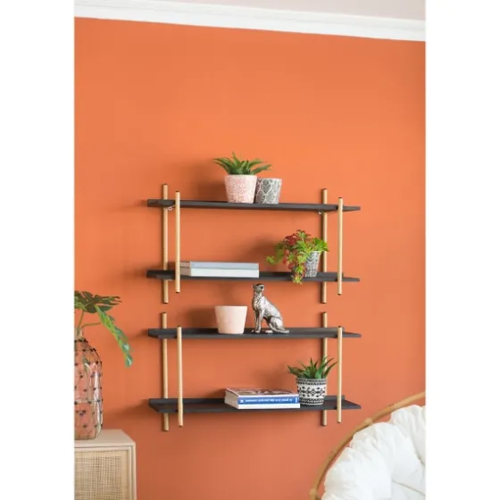 Black Rattan Wrapped Double Tiered Wall Shelf-Kirkland's Home Fashion