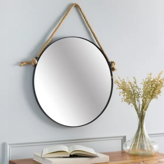 Black Round Framed Mirror With Rope, 24 In.-Kirkland's Home Store