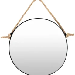 Black Round Framed Mirror With Rope, 24 In.-Kirkland's Home Store