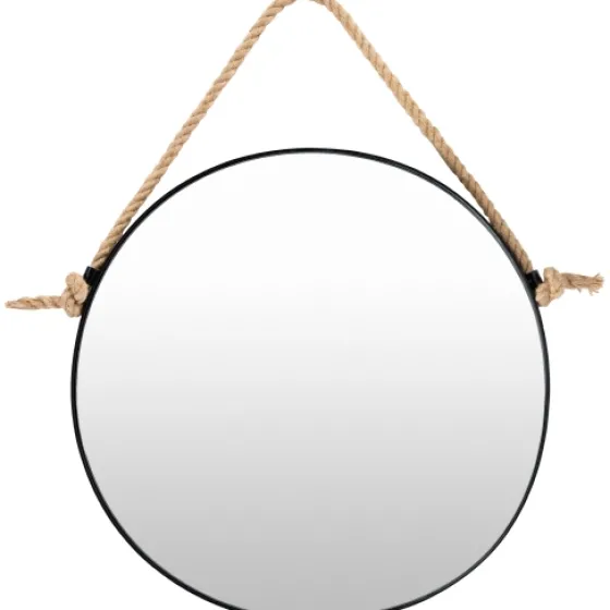 Black Round Framed Mirror With Rope, 24 In.-Kirkland's Home Store