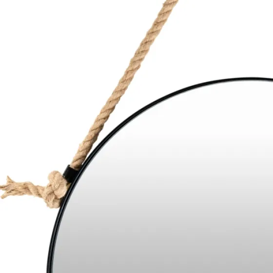 Black Round Framed Mirror With Rope, 24 In.-Kirkland's Home Store
