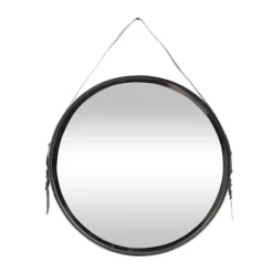 Black Round Framed Mirror With Leather Strap-Kirkland's Home Cheap
