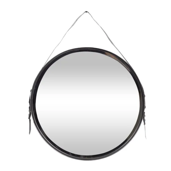 Black Round Framed Mirror With Leather Strap-Kirkland's Home Cheap