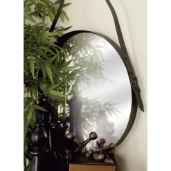 Black Round Framed Mirror With Leather Strap-Kirkland's Home Cheap
