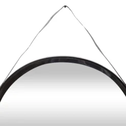 Black Round Framed Mirror With Leather Strap-Kirkland's Home Cheap