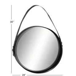 Black Round Framed Mirror With Leather Strap-Kirkland's Home Cheap