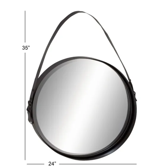 Black Round Framed Mirror With Leather Strap-Kirkland's Home Cheap