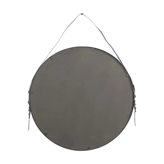 Black Round Framed Mirror With Leather Strap-Kirkland's Home Cheap