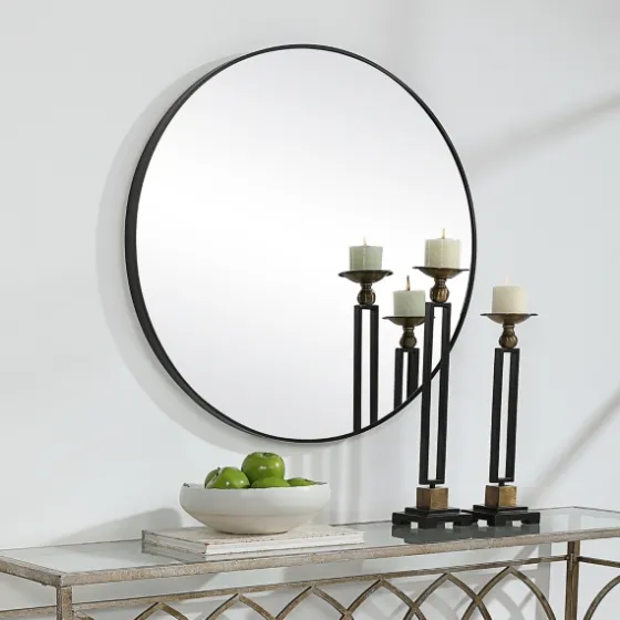 Black Round Simple Frame Large Wall Mirror-Kirkland's Home Hot