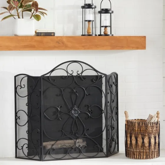 Black Scroll Work Metal Fireplace Screen-Kirkland's Home Hot