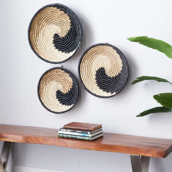 Black Seagrass Swirl 3-Pc. Wall Plaque Set-Kirkland's Home Online