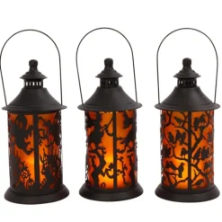 Black Spooky Silhouette Led Lanterns, Set Of 3-Kirkland's Home Outlet