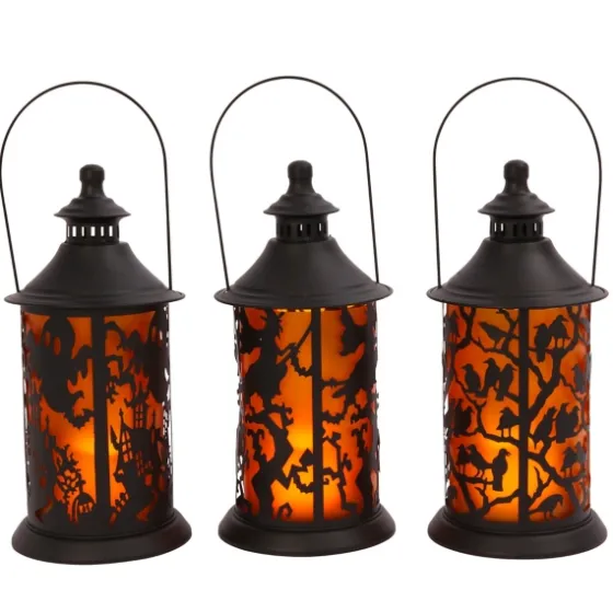 Black Spooky Silhouette Led Lanterns, Set Of 3-Kirkland's Home Outlet
