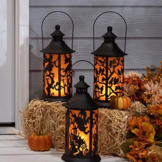 Black Spooky Silhouette Led Lanterns, Set Of 3-Kirkland's Home Outlet