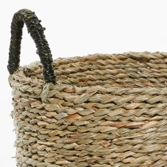 Black Stripe Sea Grass Baskets, Set Of 3-Kirkland's Home Fashion