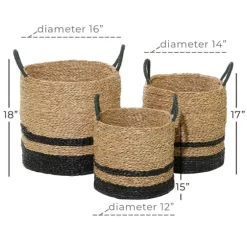 Black Stripe Sea Grass Baskets, Set Of 3-Kirkland's Home Fashion