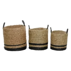 Black Stripe Sea Grass Baskets, Set Of 3-Kirkland's Home Fashion