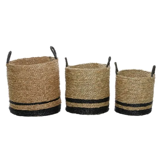 Black Stripe Sea Grass Baskets, Set Of 3-Kirkland's Home Fashion
