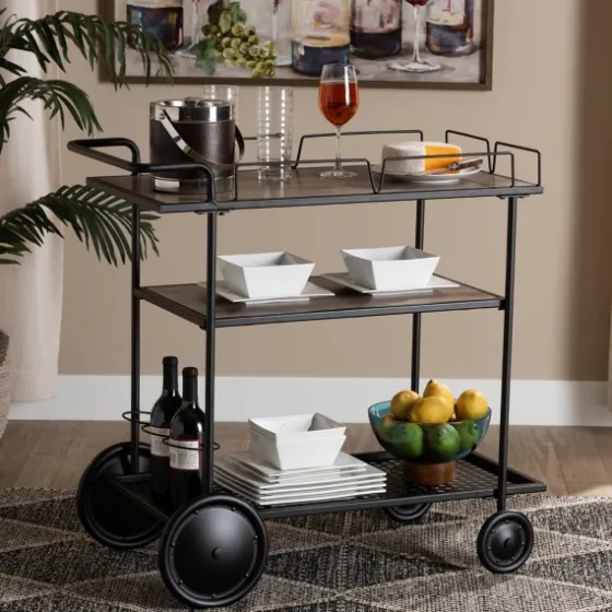 Black 3-Tier Industrial Bar Cart-Kirkland's Home Cheap