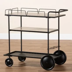 Black 3-Tier Industrial Bar Cart-Kirkland's Home Cheap