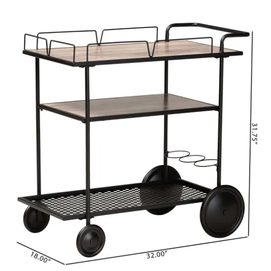 Black 3-Tier Industrial Bar Cart-Kirkland's Home Cheap