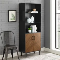 Black Two Tone Bookshelf With Hutch-Kirkland's Home Fashion