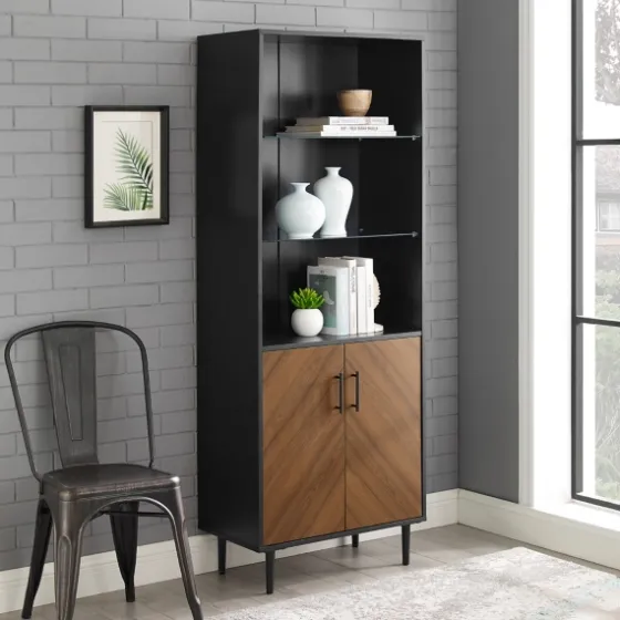 Black Two Tone Bookshelf With Hutch-Kirkland's Home Fashion