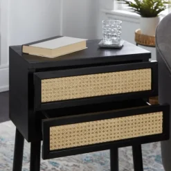 Black Two-Drawer Rattan Front Accent Table-Kirkland's Home Fashion