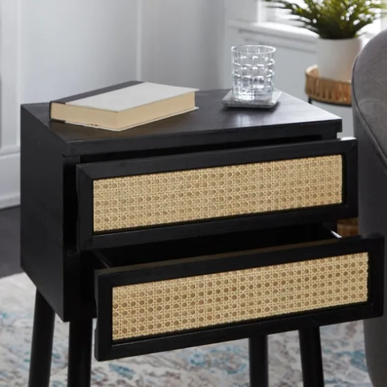 Black Two-Drawer Rattan Front Accent Table-Kirkland's Home Fashion