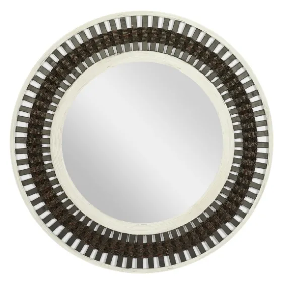 Black White Distressed Wood Rope Fiber Wall Mirror-Kirkland's Home Shop