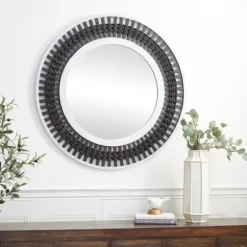 Black White Distressed Wood Rope Fiber Wall Mirror-Kirkland's Home Shop