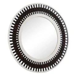 Black White Distressed Wood Rope Fiber Wall Mirror-Kirkland's Home Shop
