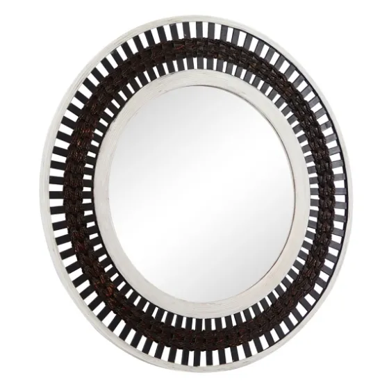 Black White Distressed Wood Rope Fiber Wall Mirror-Kirkland's Home Shop