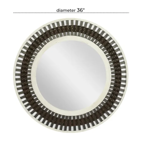 Black White Distressed Wood Rope Fiber Wall Mirror-Kirkland's Home Shop