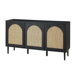 Black Wood And Cane Arched Sideboard Cabinet-Kirkland's Home Clearance