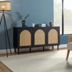 Black Wood And Cane Arched Sideboard Cabinet-Kirkland's Home Clearance