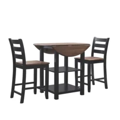 Black Wood Farmhouse 3-Pc. Stool And Table Set-Kirkland's Home Shop