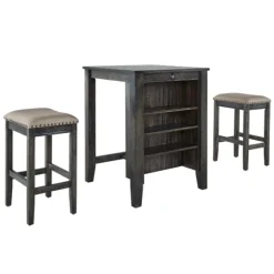 Black Wood Linen 3-Pc. Usb Island And Stool Set-Kirkland's Home Outlet
